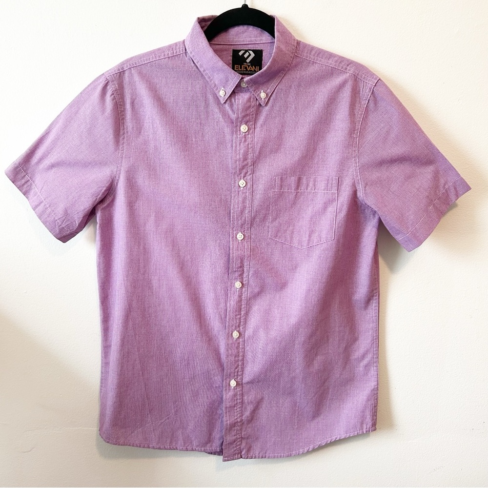 Elevani Purple Short Sleeve Button Down Collar Cotton Blend Casual Shirt - Sz M